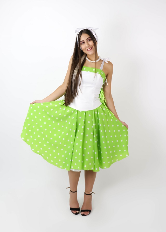 50s Corpete branco saia bola verde 